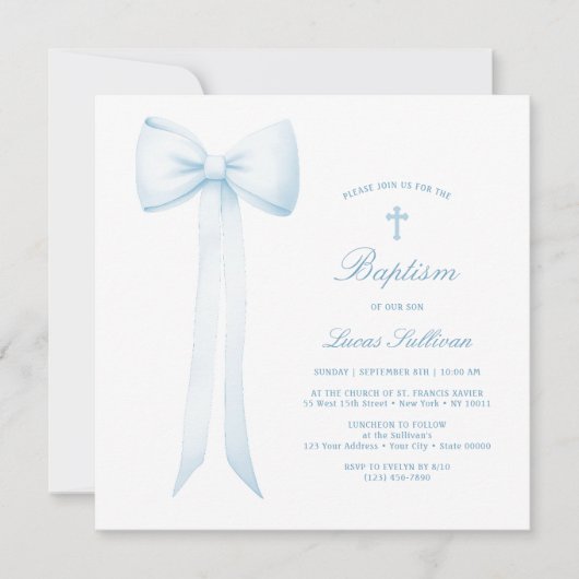 Blue Bow Baby Boy doop Kaart (Voorkant)