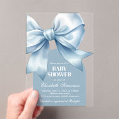 Blue Bow Baby Boy Elegant Baby Shower Acryl Uitnodigingen (Insitu (Draagbaar))