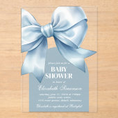 Blue Bow Baby Boy Elegant Baby Shower Acryl Uitnodigingen (Voorkant)