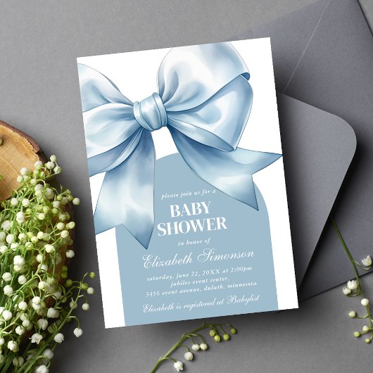 Blue Bow Baby Boy Elegant Baby Shower Kaart