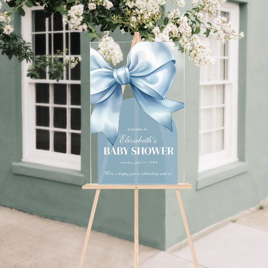 Blue Bow Baby Boy Elegant Baby Shower Welcome Acryl Bord