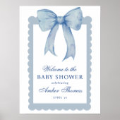 Blue Bow Baby Boy Shower Welkomstbord Poster (Voorkant)
