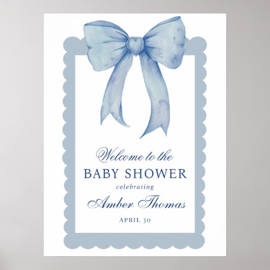 Blue Bow Baby Boy Shower Welkomstbord Poster (Voorkant)