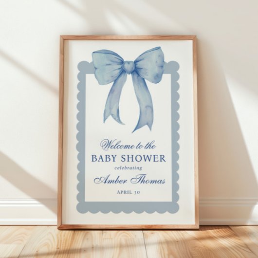 Blue Bow Baby Boy Shower Welkomstbord Poster