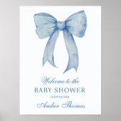 Blue Bow Baby Boy Shower Welkomstbord Poster (Voorkant)