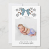 Blue Bow Baby foto geboorteaankondiging Aankondiging (Voorkant)