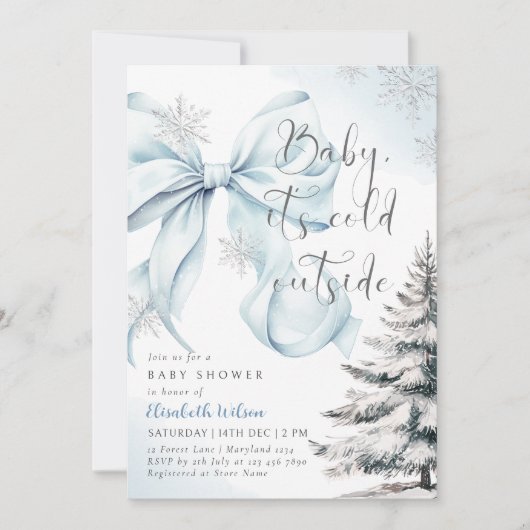 Blue Bow Baby Het is koud buiten Baby shower Kaart (Voorkant)