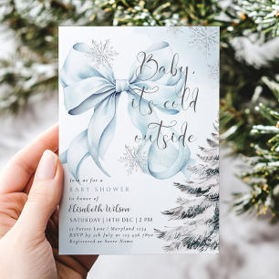 Blue Bow Baby Het is koud buiten Baby shower Kaart
