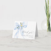 Blue Bow Baby in Bloom Baby shower Bedankt kaart (Voorkant)