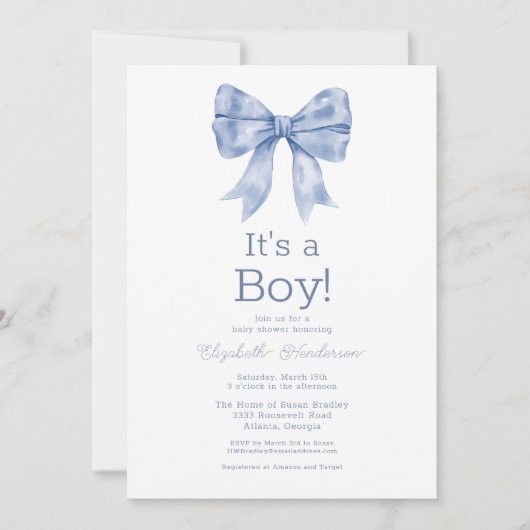 Blue Bow Baby in Bloom Baby shower Kaart (Voorkant)