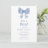 Blue Bow Baby in Bloom Baby shower Kaart (Staand voorkant)