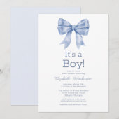 Blue Bow Baby in Bloom Baby shower Kaart (Voorkant / Achterkant)