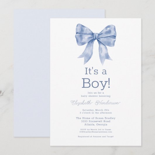 Blue Bow Baby in Bloom Baby shower Kaart (Voorkant / Achterkant)