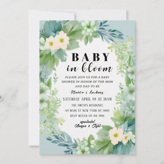 Blue Bow Baby in Bloom Baby shower Uitnodiging (Voorkant)