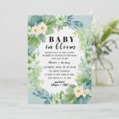 Blue Bow Baby in Bloom Baby shower Uitnodiging (Staand voorkant)