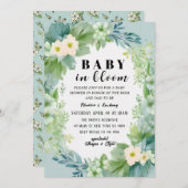Blue Bow Baby in Bloom Baby shower Uitnodiging (Voorkant / Achterkant)