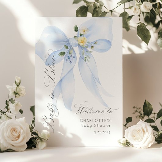 Blue Bow Baby in Bloom Baby shower Welkom Poster