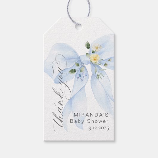 Blue bow Baby in Bloom bloemendank u Cadeaulabel (Voorkant)