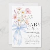 Blue Bow Baby in Bloom Boy Baby Shower Invitation Kaart (Voorkant)