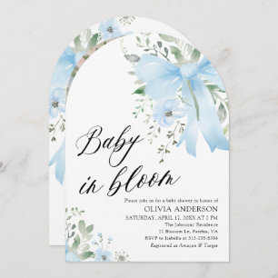Blue Bow Baby in Bloom Floral Arch Baby shower Kaart