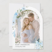 Blue Bow Baby in Bloom Floral Arch Baby shower Kaart (Achterkant)