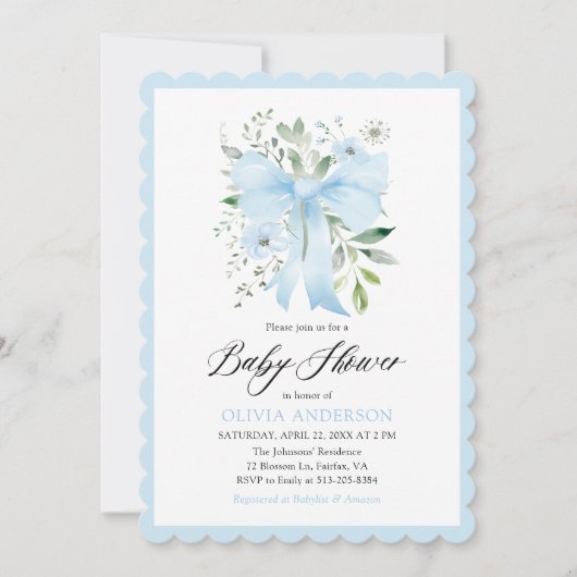 Blue Bow Baby in Bloom Floral Baby Boy Baby shower Kaart (Voorkant)
