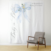 Blue Bow Baby in Bloom floral Baby shower Wandkleed (In situ)