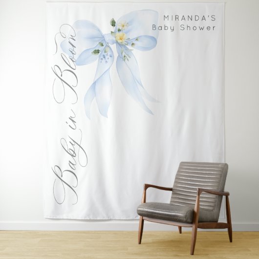 Blue Bow Baby in Bloom floral Baby shower Wandkleed