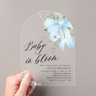 Blue Bow Baby in Bloom Floral Boy Arch Baby shower Acryl Uitnodigingen