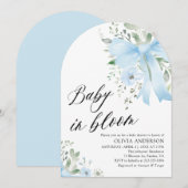 Blue Bow Baby in Bloom Floral Boy Arch Baby shower Kaart (Voorkant / Achterkant)
