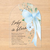 Blue Bow Baby in Bloom Floral Boy Baby shower Arch Acryl Uitnodigingen (Voorkant)