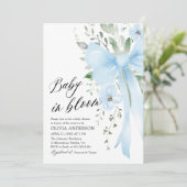 Blue Bow Baby in Bloom Floral Boy Baby shower Kaart (Staand voorkant)