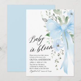 Blue Bow Baby in Bloom Floral Boy Baby shower Kaart