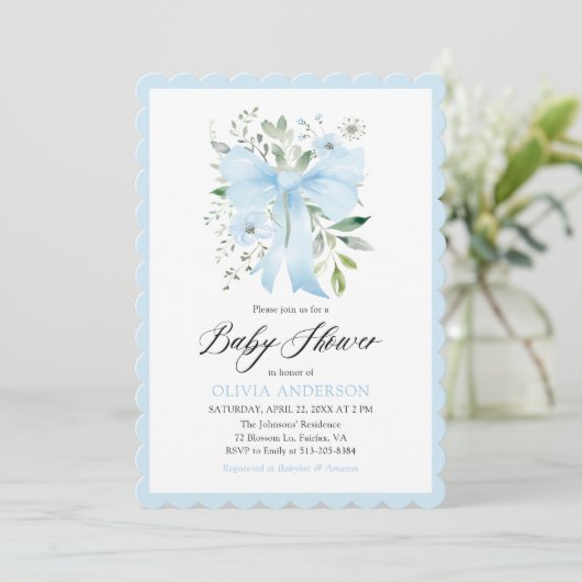 Blue Bow Baby in Bloom Floral Boy Baby shower Kaart (Staand voorkant)