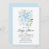 Blue Bow Baby in Bloom Floral Boy Baby shower Kaart (Voorkant / Achterkant)