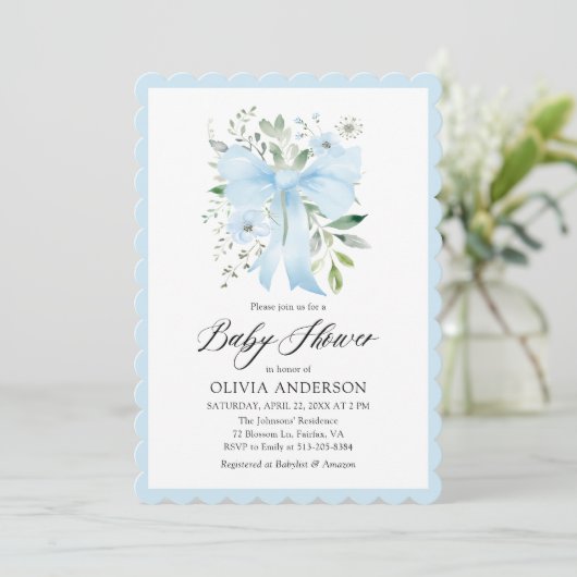 Blue Bow Baby in Bloom Floral Boy Baby shower Kaart (Staand voorkant)