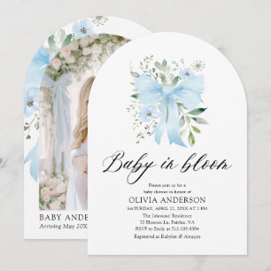 Blue Bow Baby in Bloom Floral Boy Baby shower Kaart