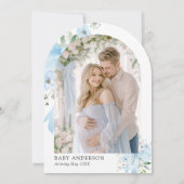 Blue Bow Baby in Bloom Floral Boy Baby shower Kaart (Achterkant)