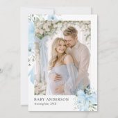 Blue Bow Baby in Bloom Floral Boy Baby shower Kaart (Achterkant)