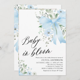 Blue Bow Baby in Bloom Floral Boy Baby shower Kaart