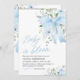 Blue Bow Baby in Bloom Floral Boy Baby shower Kaart