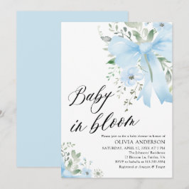 Blue Bow Baby in Bloom Floral Boy Baby shower Kaart