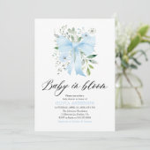Blue Bow Baby in Bloom Floral Boy Baby shower Kaart (Staand voorkant)
