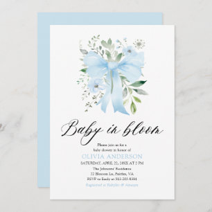 Blue Bow Baby in Bloom Floral Boy Baby shower Kaart