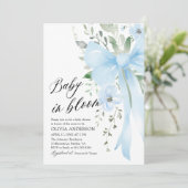 Blue Bow Baby in Bloom Floral Boy Baby shower Kaart (Staand voorkant)