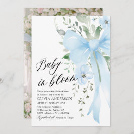 Blue Bow Baby in Bloom Floral Boy Baby shower Kaart