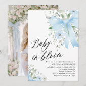 Blue Bow Baby in Bloom Floral Boy Baby shower Kaart (Voorkant / Achterkant)