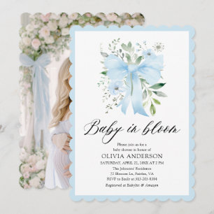 Blue Bow Baby in Bloom Floral Boy Baby shower Kaart