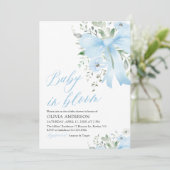 Blue Bow Baby in Bloom Floral Boy Baby shower Kaart (Staand voorkant)