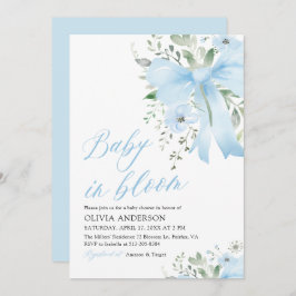 Blue Bow Baby in Bloom Floral Boy Baby shower Kaart